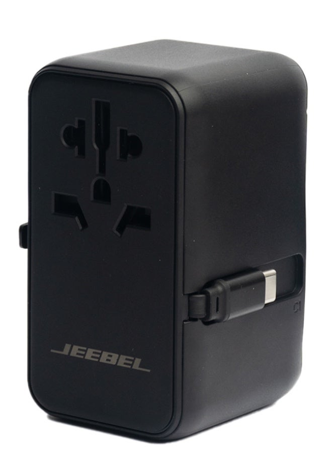 JEEBEL 65W Multi-Port Universal Travel Adapter – Built-in USB-C cable and 2 USB-C + 2 USB-A ports for all-in-one charging - Image 4